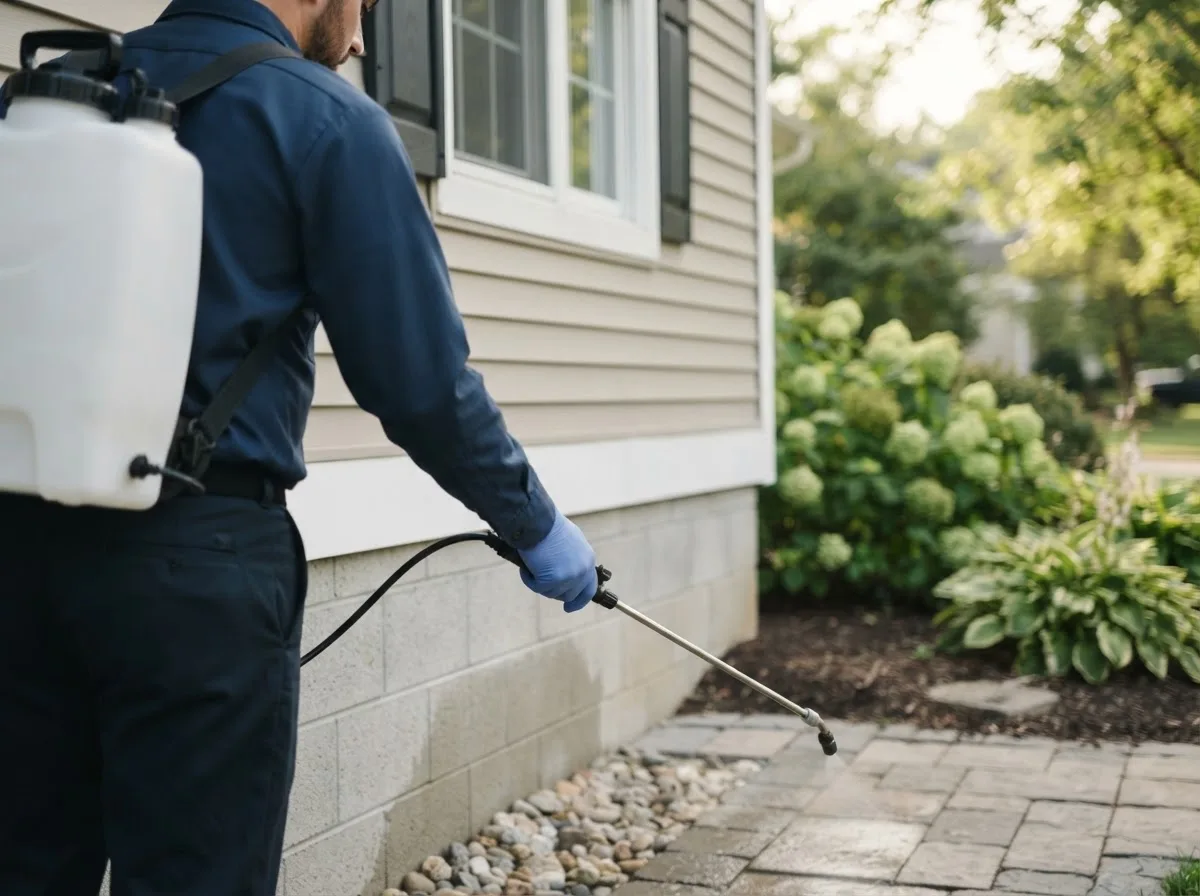 Pest control technician inspecting a home in Compton, AR